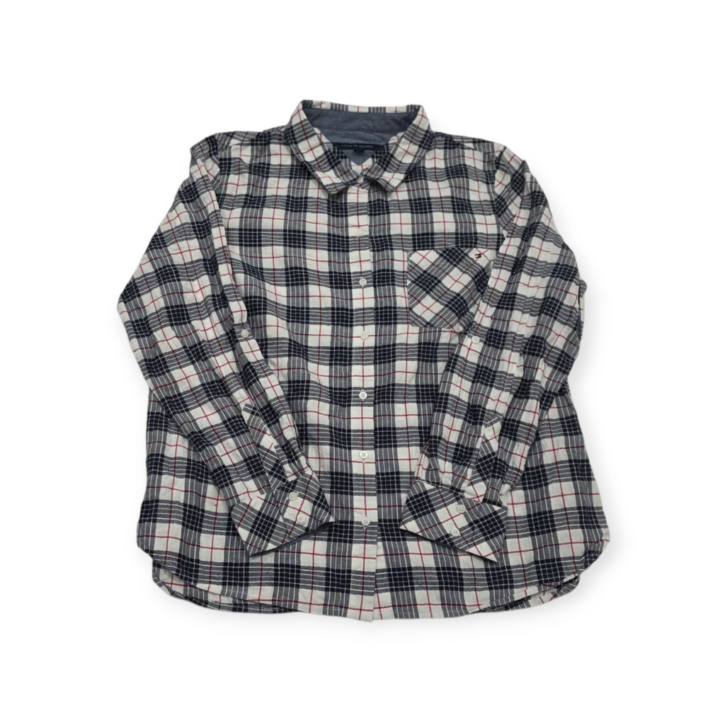 Camisa Tommy Hilfiger Xgrande Xl Cuadrada Gris Con Blanco