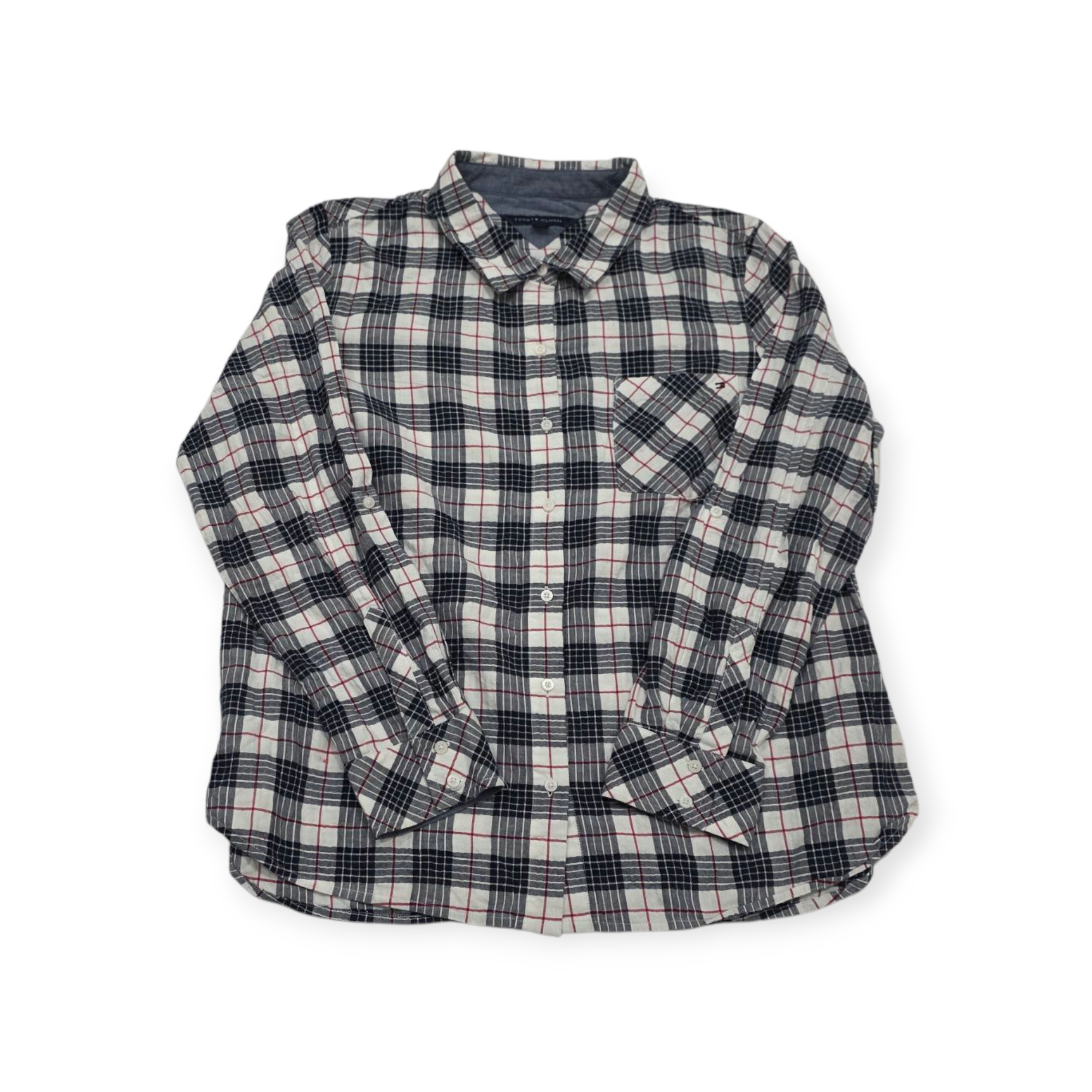 Camisa Tommy Hilfiger Xgrande Xl Cuadrada Gris Con Blanco