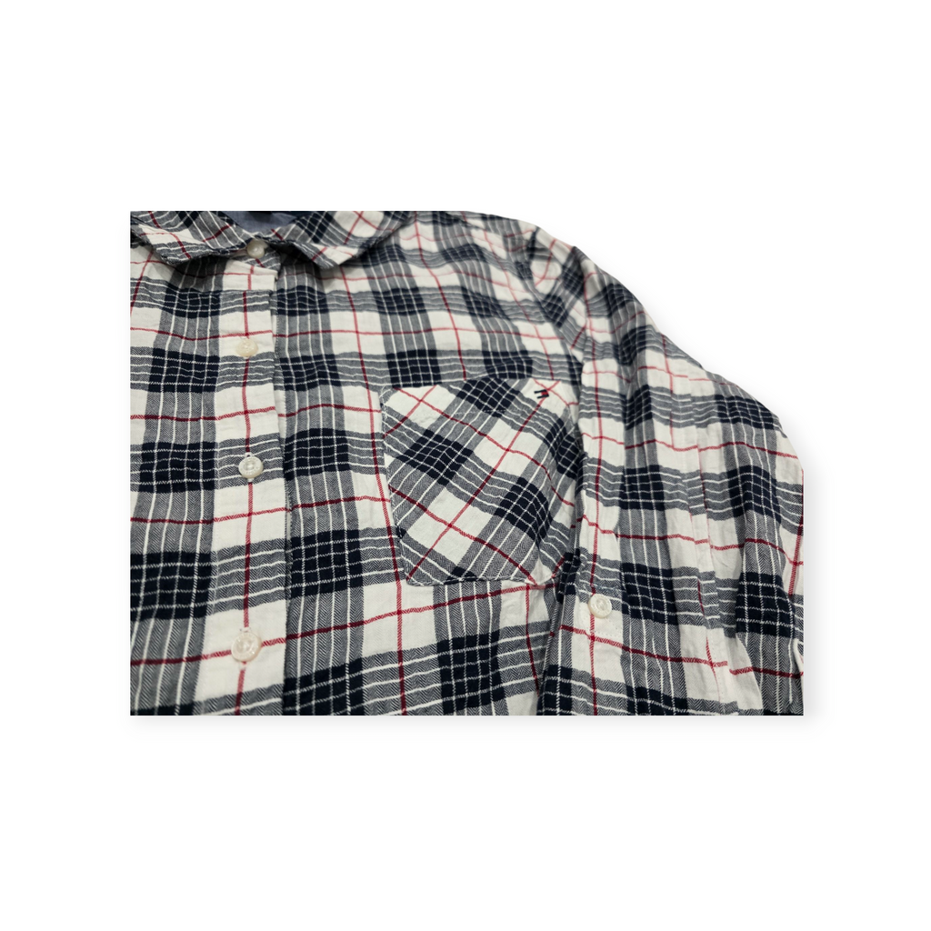 Camisa Tommy Hilfiger Xgrande Xl Cuadrada Gris Con Blanco