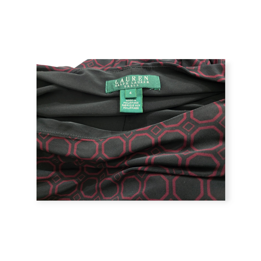 Vestido Ralph Lauren Talla 4 Negro Manga 3/4 C/ Figuras Vino