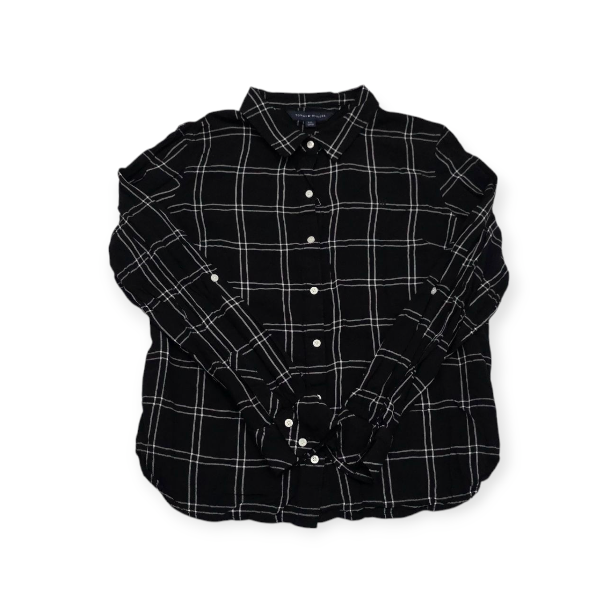 Camisa Tommy Hilfiger Grande L Negro Con Cuadros Blancos