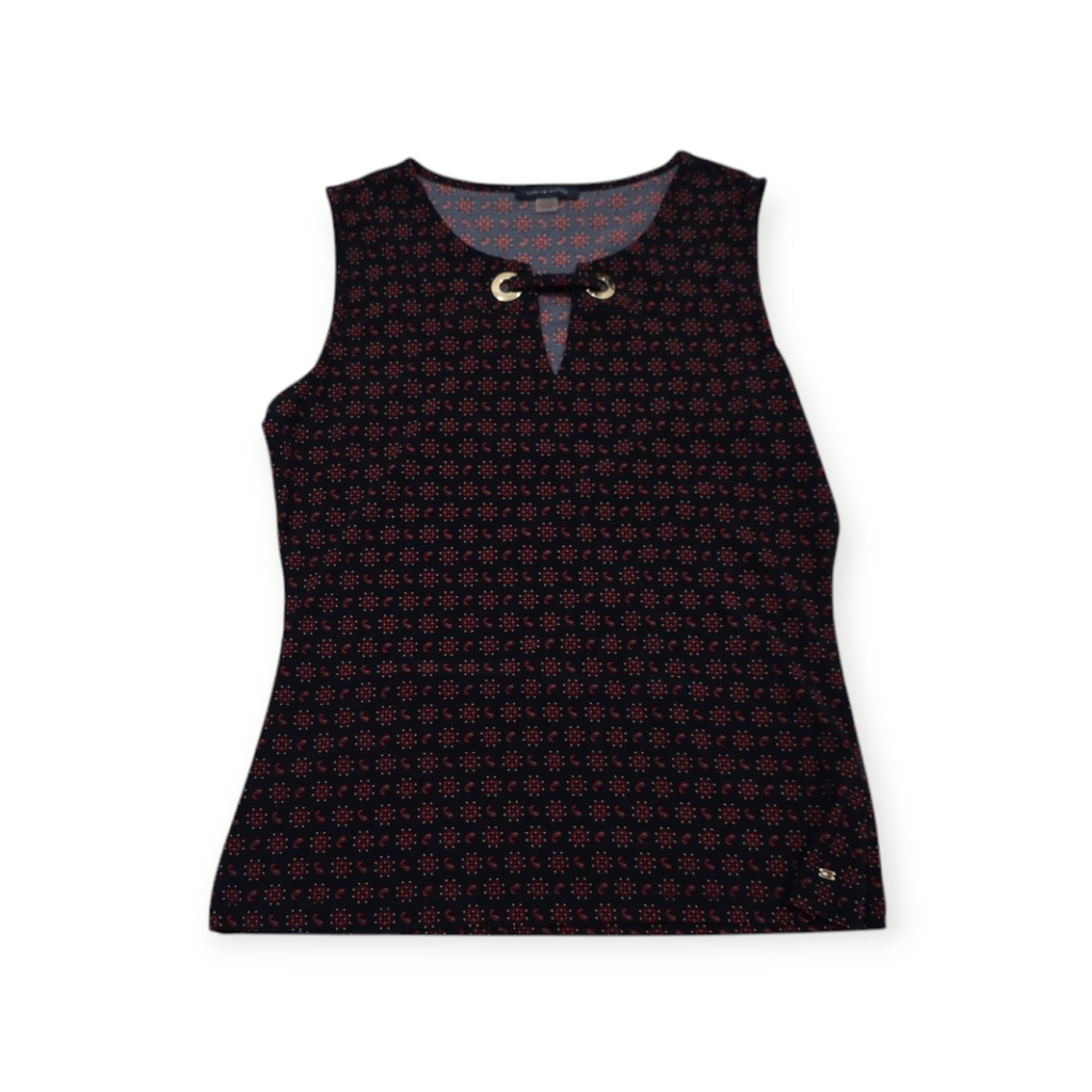 Blusa Tommy Hilfiger Mediana M Sin Mangas Roja Con Negro