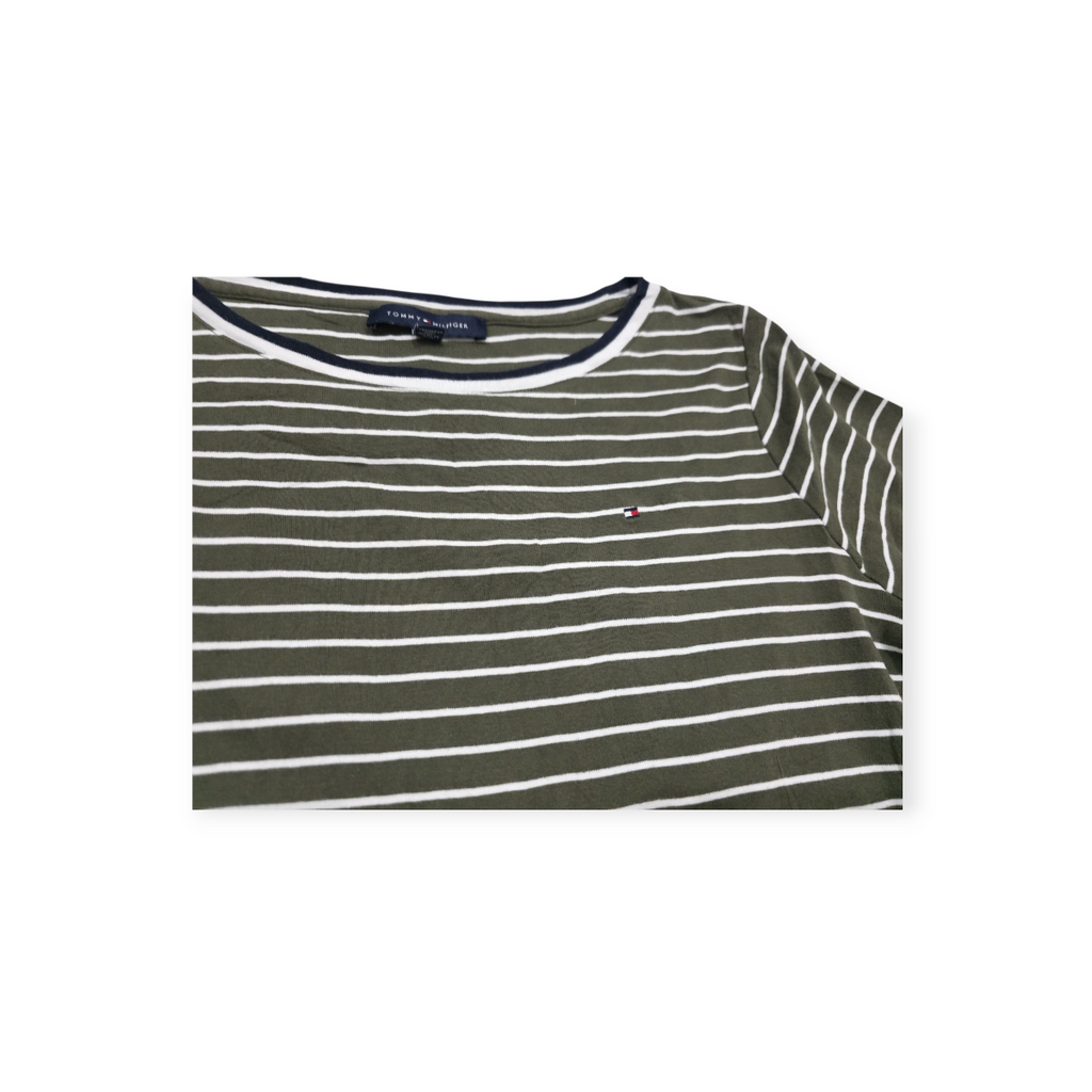 Playera Tommy Hilfiger Xgrande Xl Verde Con Lineas Blancas