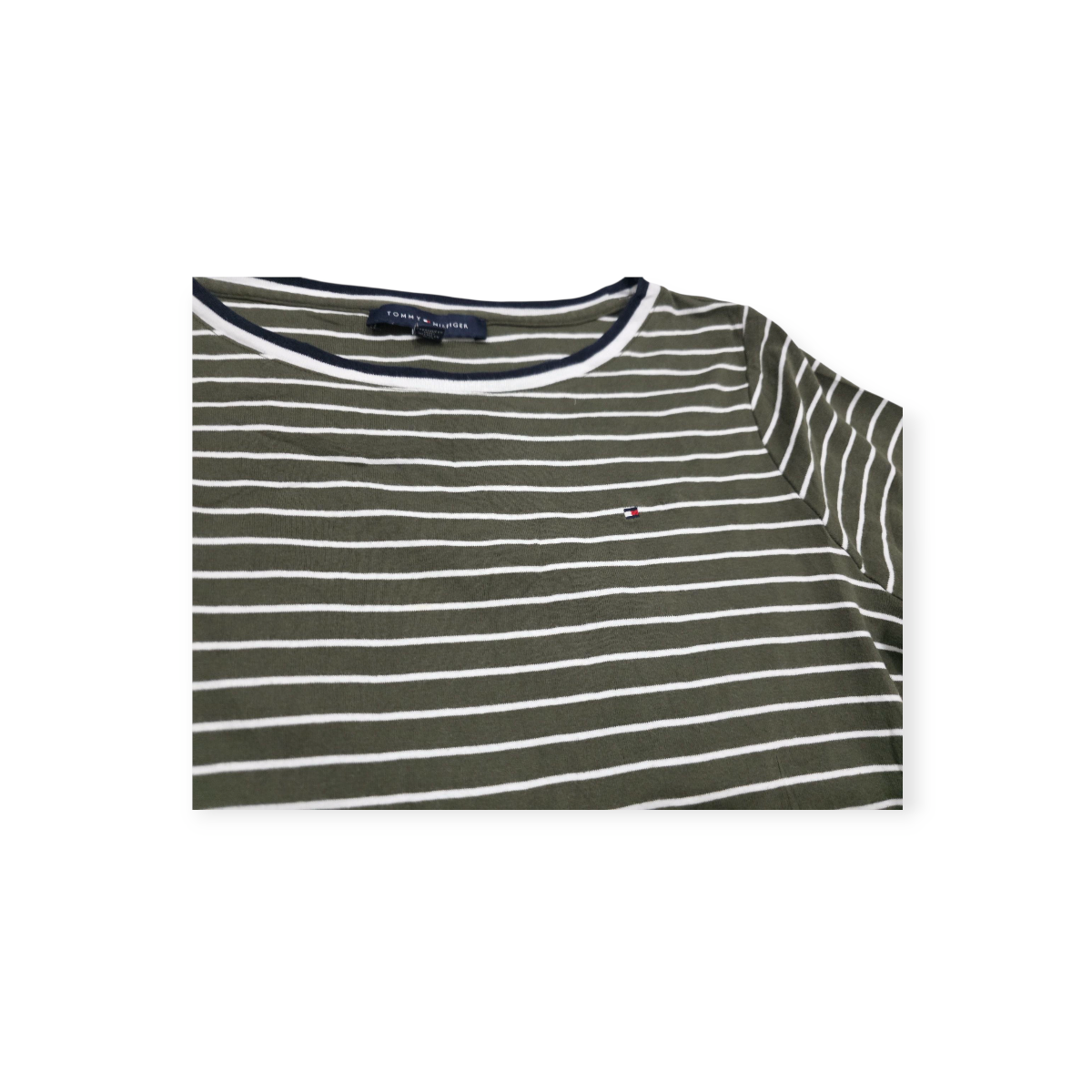 Playera Tommy Hilfiger Xgrande Xl Verde Con Lineas Blancas