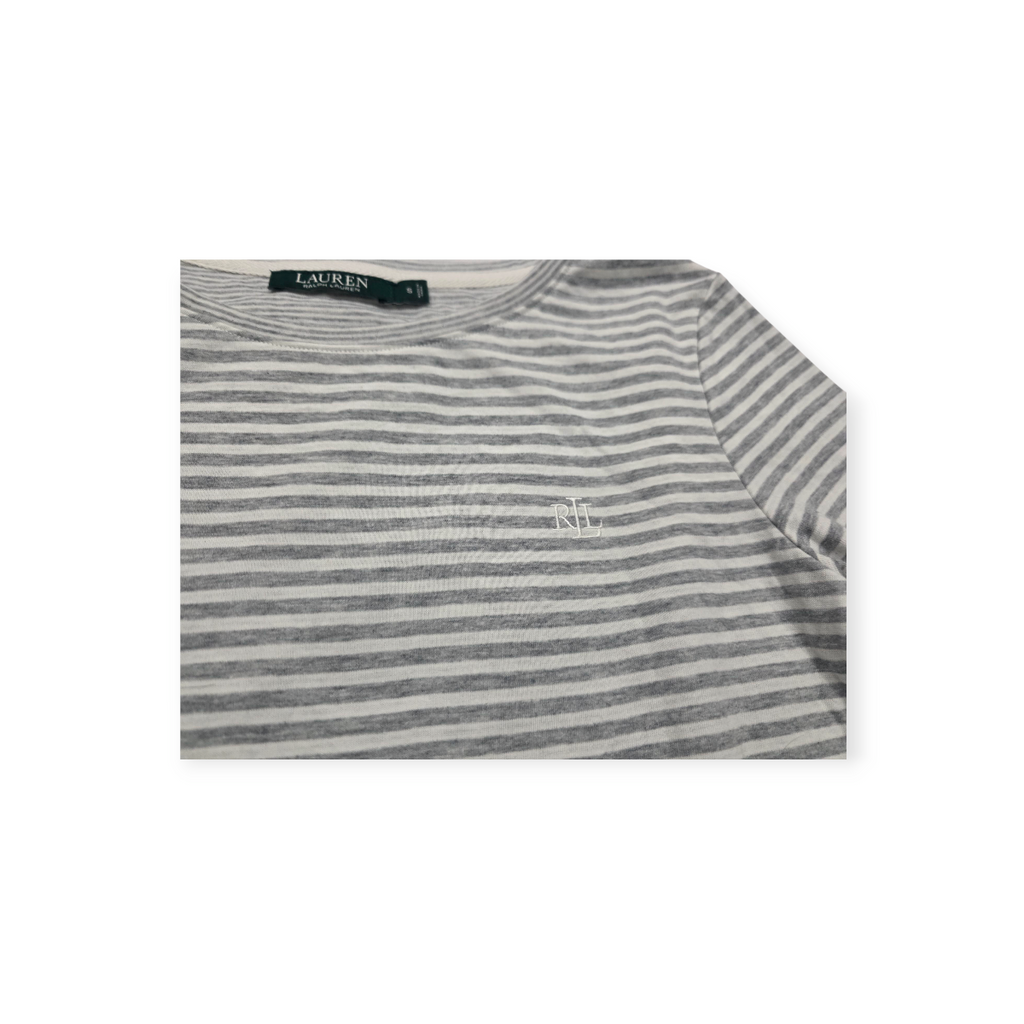 Playera Ralph Lauren Chico S Gris Rayada Manga Larga