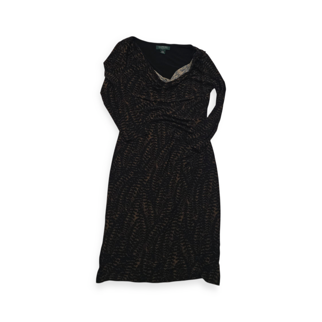 Vestido Ralph Lauren Cafe Con Negro Manga Larga Talla 6
