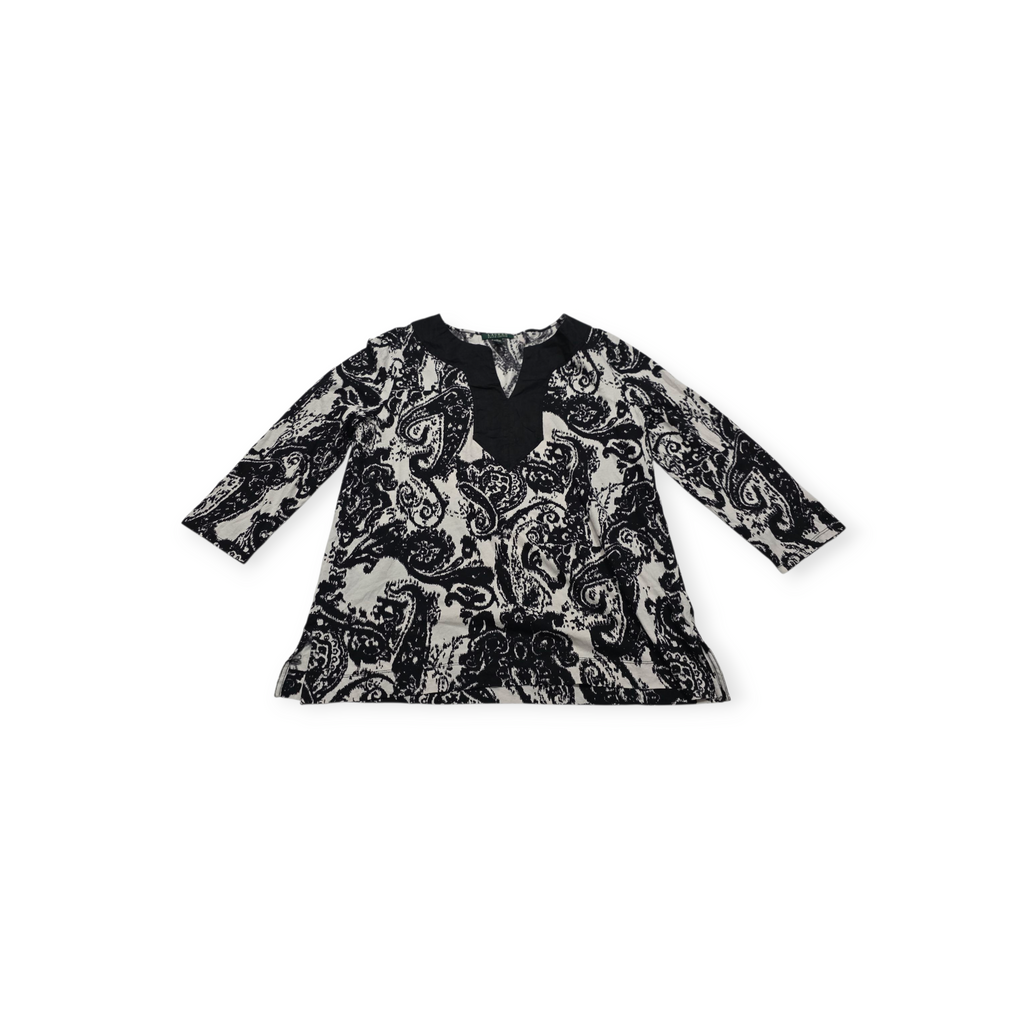 Blusa Ralph Lauren Xgrande Xl Blanco Con Figuras Manga 3/4