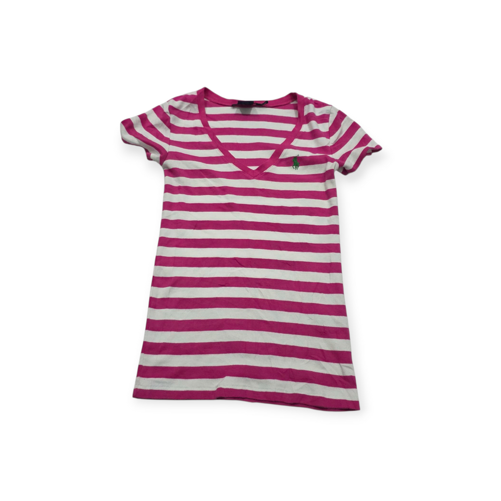 Playera Ralph Lauren Sportmujer Blanca/rosa Rayada Pony Verd
