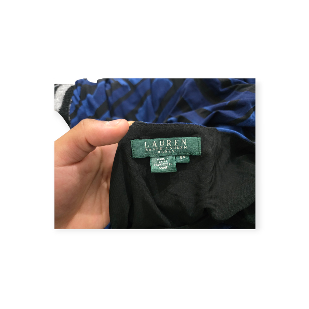Vestido Ralph Lauren D Mujer Talla 6 Petite Azul Con Figuras