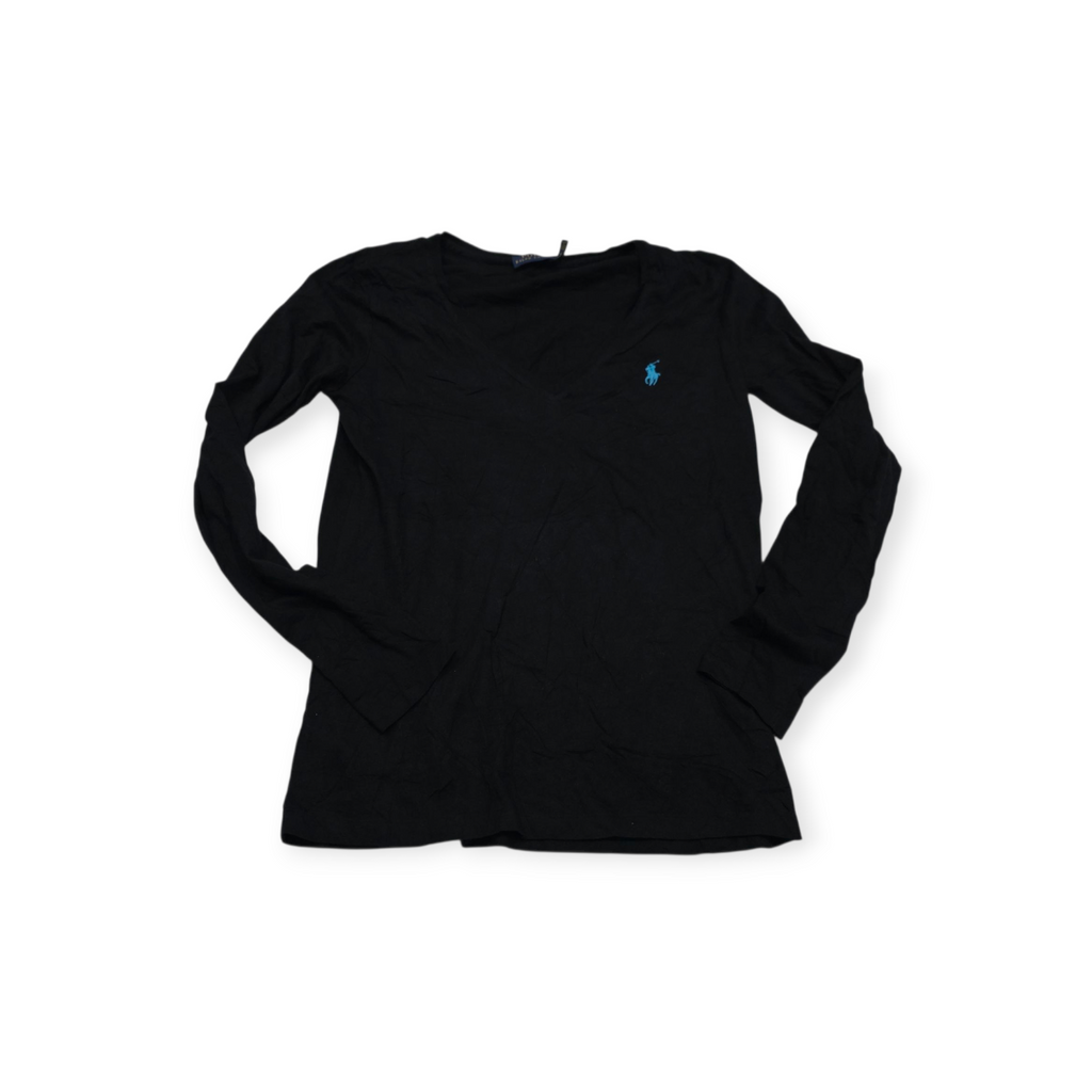 Playera Polo Ralph Lauren Chico Negra Manga Larga Poni Azul