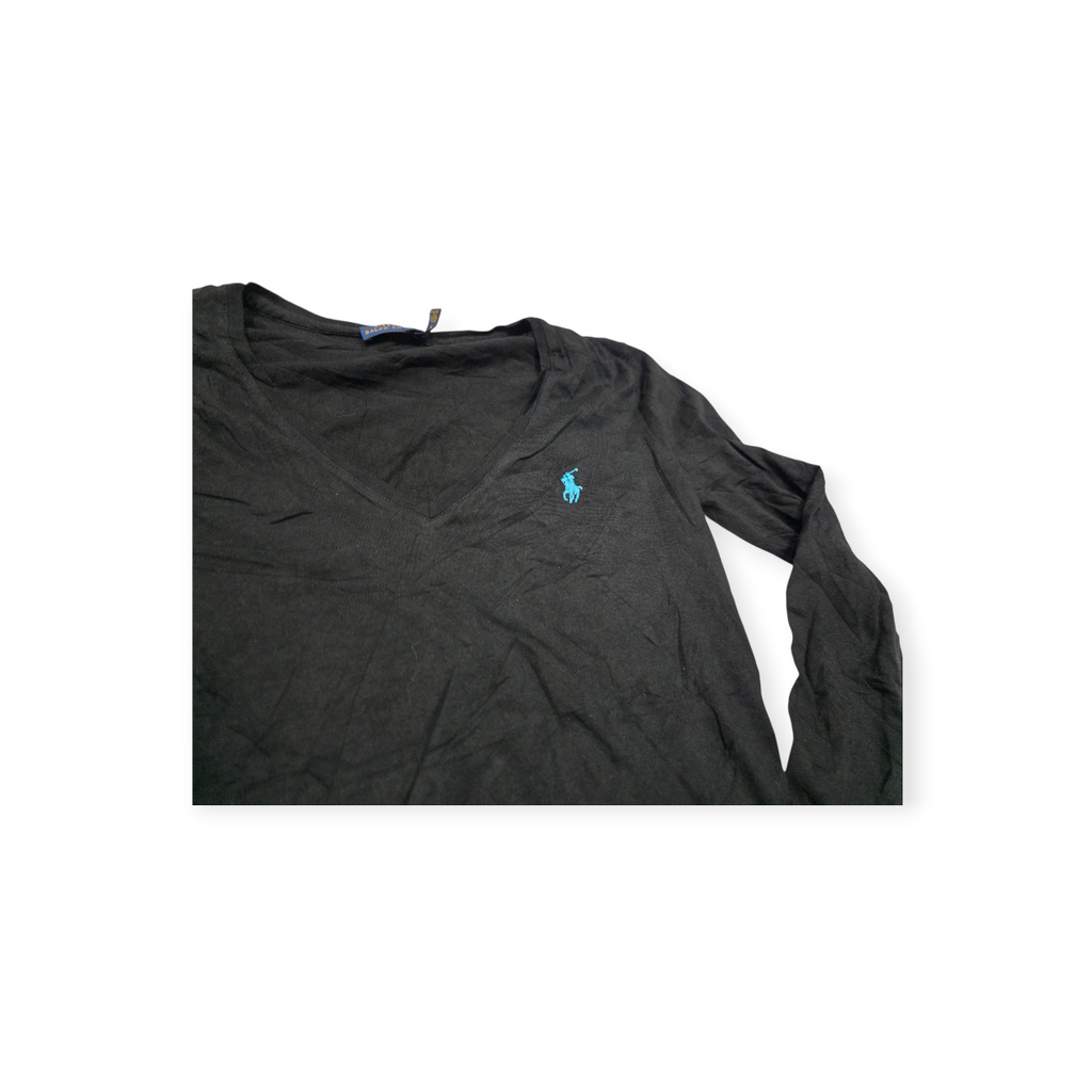 Playera Polo Ralph Lauren Chico Negra Manga Larga Poni Azul
