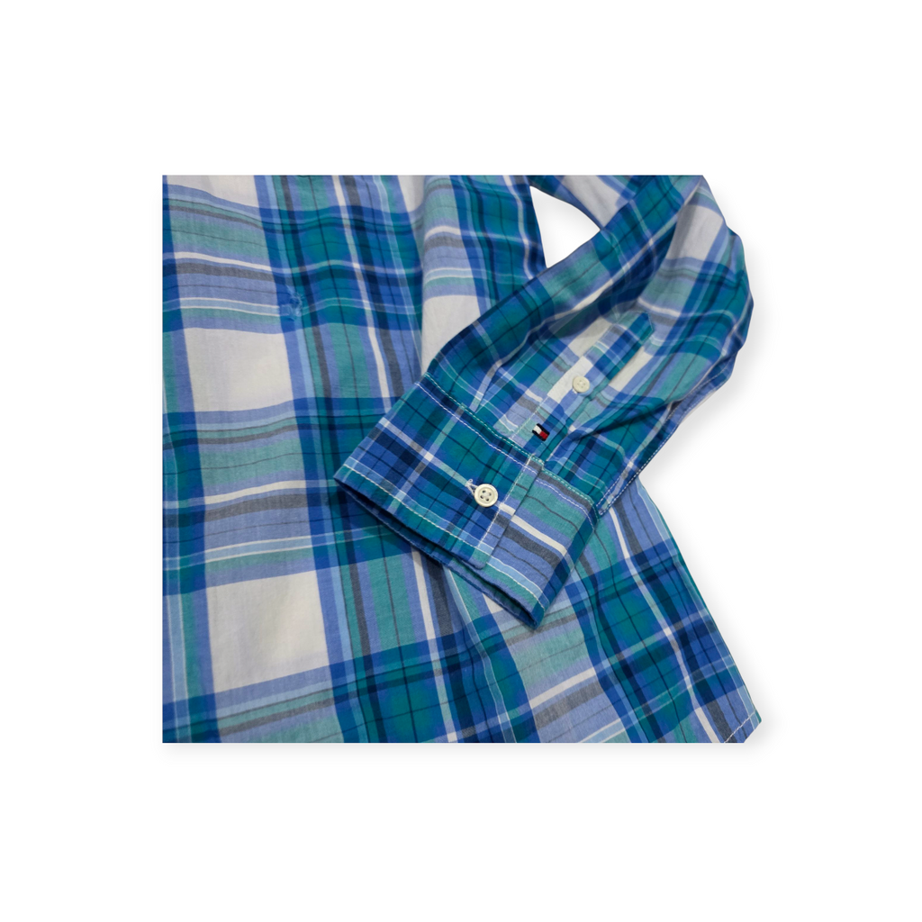 Camisa Tommy Hilfiger Mediana M Blanca Con Cuadros Azules