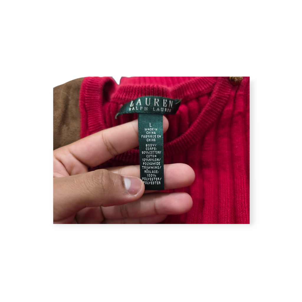 Sueter Ralph Lauren Rojo Y Cafe De Mujer Con Botones Grande