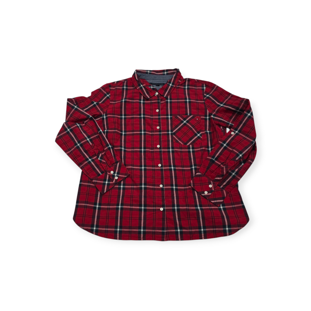 Camisa Tommy Hilfiger Xgrande Xl Roja Con Cuadros De Mujer