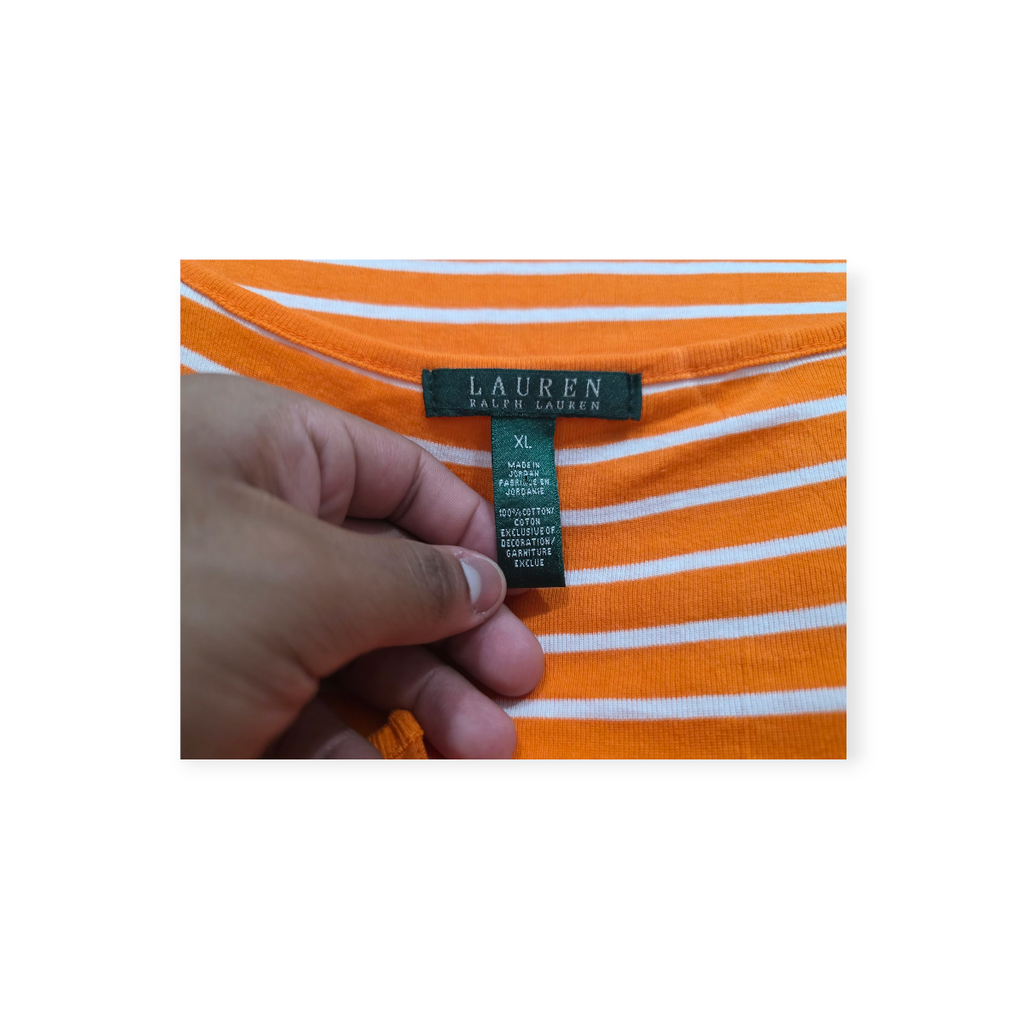 Playera Ralph Lauren Xgrande Xl Naranja Con Lineas Blancas