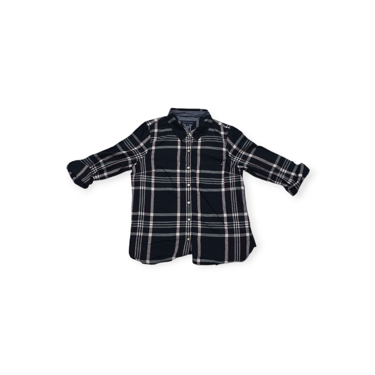 Camisa Tommy Hilfiger De Mujer Grande L Azul.con Gris