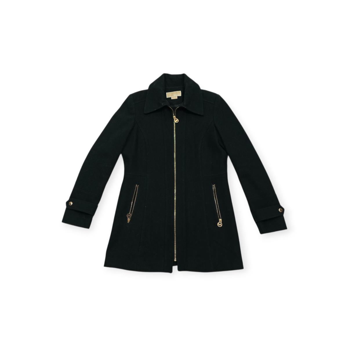 Abrigo Michael Kors Talla 6 Color Verde Con Dorado De Lana