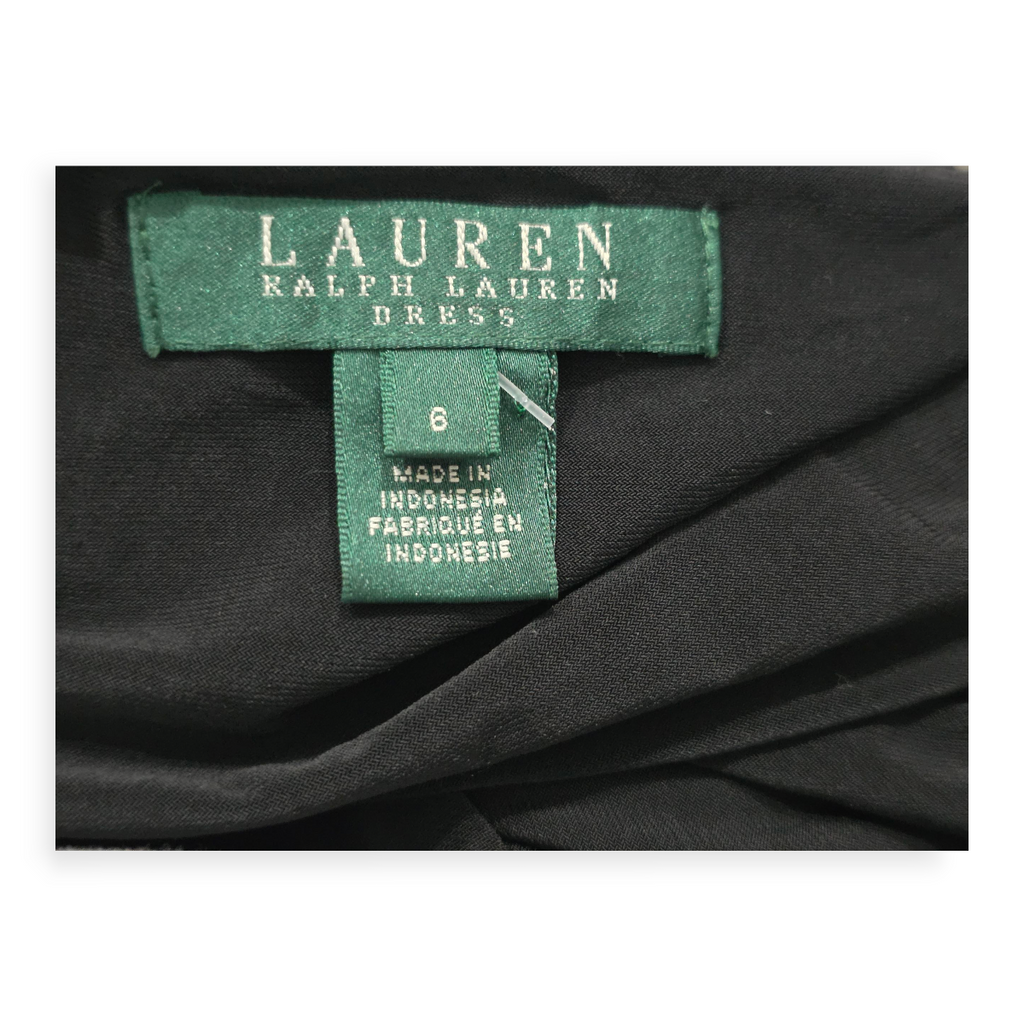 Vestido Negro Lauren Ralph Lauren Corte Drapeado Talla 6 (Usado)