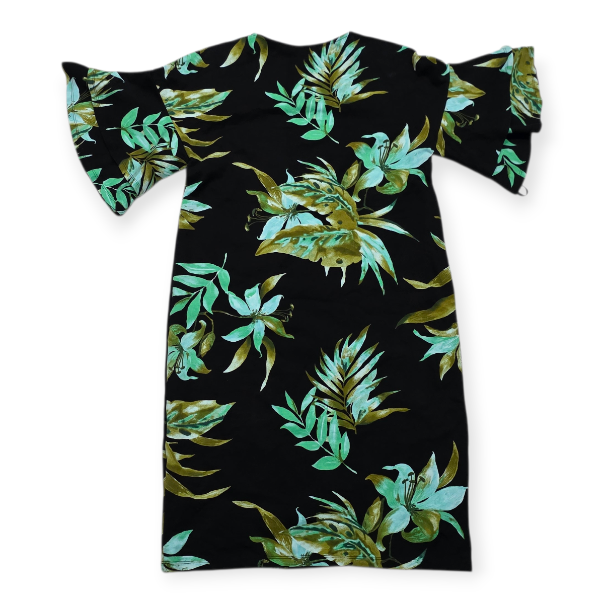 Vestido Ralph Lauren Manga Amplia Chico S Negro Con Plantas
