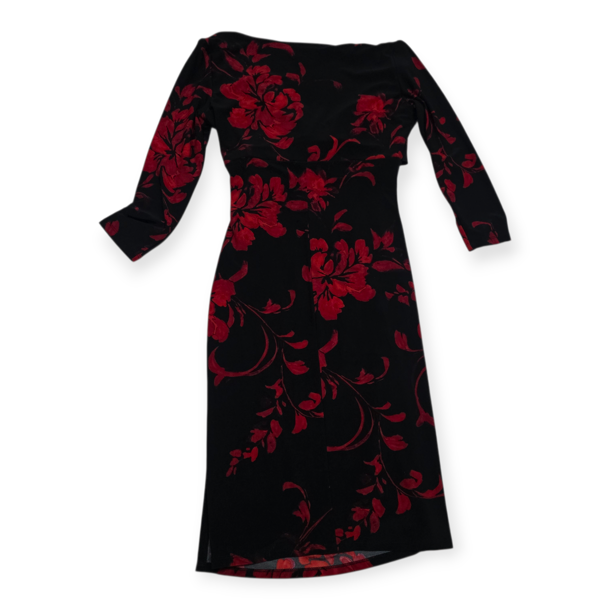 Vestido Ralph Lauren Talla 4 Negro Manga Larga Flores Rojas